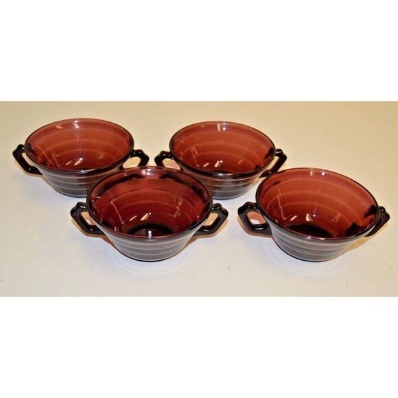 Vintage HAZEL ATLAS Purple MODERNTONE Depression Glass Lot of 4 Dual Handle Mugs - Picture 1 of 1